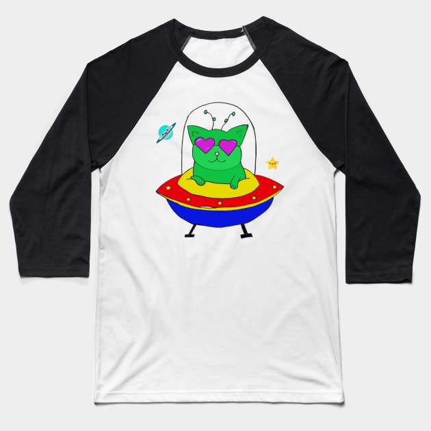 Alien Space Cat Baseball T-Shirt by Crazytrain77